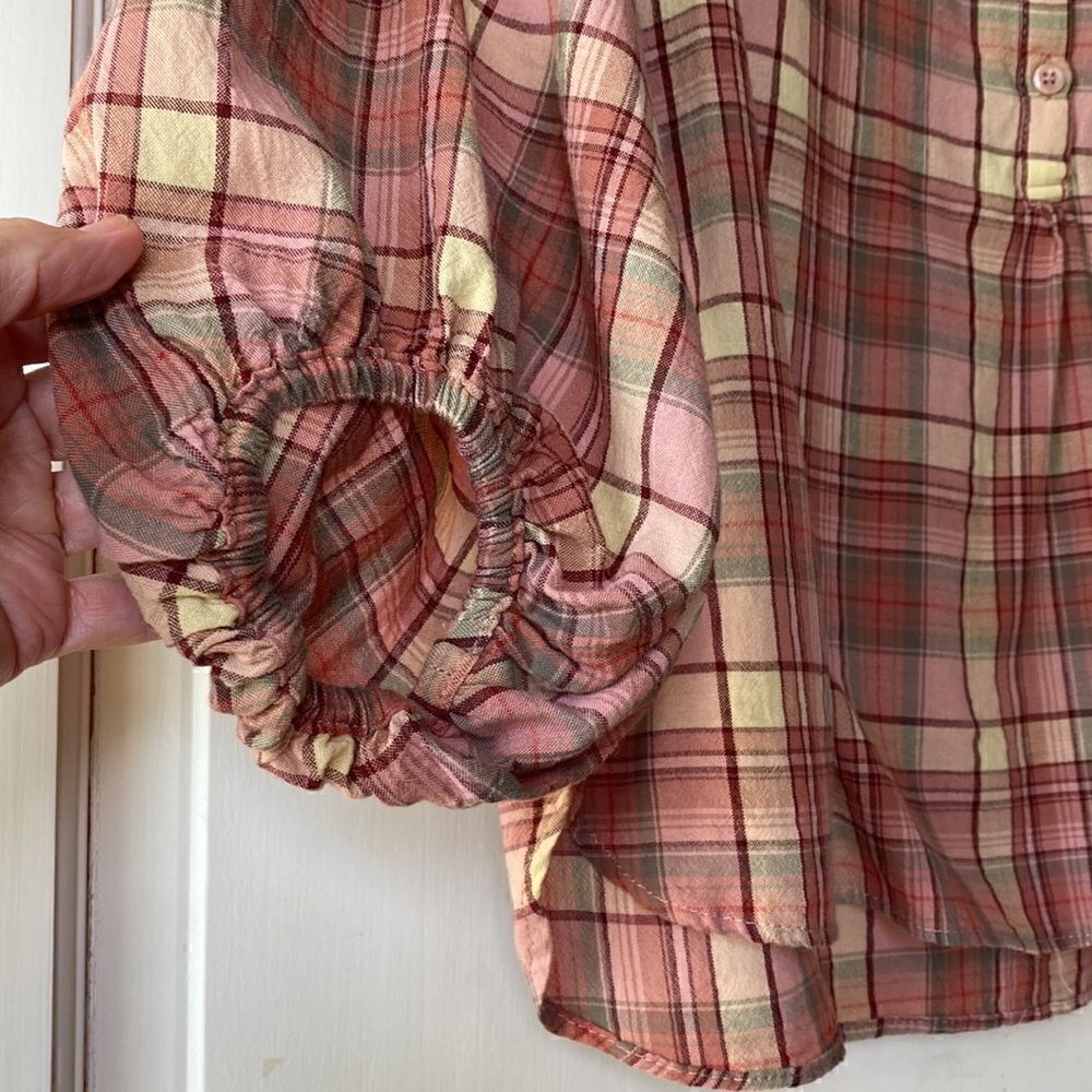 Pretty Plaid Popover Cotton Button Front Top By Max Studio - Picture 2 of 6